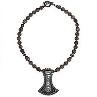 Silver Chain Necklace Amulet Smokey Quartz Jewelry 21 inches (gnklc262)
