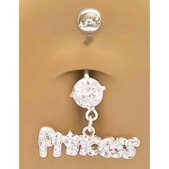 Belly Navel Cz Swarovski paved Princess Ring body jewelry piercing bar
