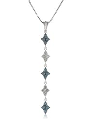 Sterling Silver Blue and White Diamond Linear Pendant Necklace (0.80 cttw, I-J Color, I2-I3 Clarity), 18"