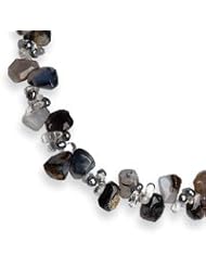 Sterling Silver Sea Agate/Clear Quartz/Cultured Pearl Necklace - QH1967-16"