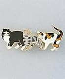 Jewelry : Gold plated and vitreous enamel "3 cats walking" pin brooch