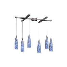 Elk Lighting 501-6BL Lungo 6 Light Island Light in Satin Nickel with Starburst Blue glass