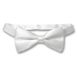 TopTie™ Mens Formal Solid White Satin Banded Bow Tie