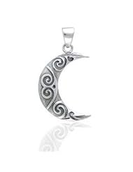 Celtic Knotwork Art - Tribal Spiral Crescent Moon Sterling Silver Pendant by Courtney Davis