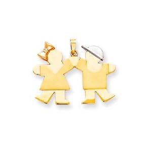Girl Boy Silhouette Charm, Yellow/White/Pink Gold