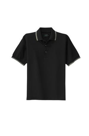 Port Authority Signature - Cool Mesh Sport Shirt with Tipping Stripe Trim Black Ivory Khaki-S