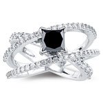 1.58 Cts Black Diamond and 0.70 Ct White Diamond Ring in 18 K White Gold thumbnail