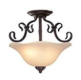 Lite Source C7954 Laurent Semi-Flush Mount Lite, Antique Bronze with Light Amber Glass