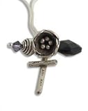 Azuni Sterling Silver Onyx Cross Necklace 