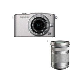 Olympus E-PM1 12.3MP Digital Camera, Silver with M.Zuiko MSC ED m14-42mm f3.5/5.6 II R Silver Lens & Olympus M. Zuiko Digital ED 40-150mm f4.0-5.6 R Zoom Lens - Silver