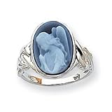 14k White 10x14mm Guardian Angel Agate Cameo Ring - Size 7