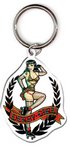 Derby Girl - Betty Page Look-alike With Fishnets & Quad Roller Skates - Metal Keychain