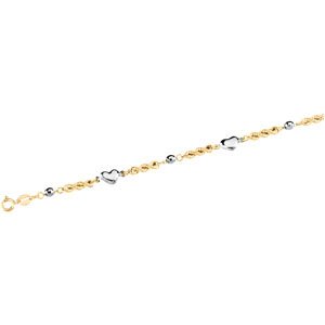 14K Yellow Gold Rope With White Mirror Bead & Heart Chain Necklace - 10 inches 14K Yellow Gold Rope