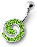 Light Green Gem Spiral Multi Crystals Silver Belly Ring Body jewelry