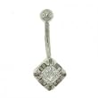 10KT White Gold Belly Ring Barbell Princess CZ Gem