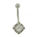 Princess CZ Gem Belly Ring Barbell in Solid White Gold