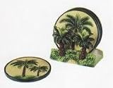 PALM TREE 5 Piece Coaster Set w/ Coaster Holder *NEW*!
