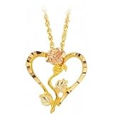 Beautiful! 10K Yellow-gold Black Hills Gold Rose Diamond-cut Heart Pendant-Necklace