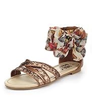 Open Toe Chiffon Bow Sequin Embellished Strap Sandals