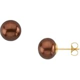 Genuine IceCarats Designer Jewelry Gift 14K Yellow Gold Freshwater Dyed Chocolate Cultured Pearl Earrings. Pair 09.00 - 09.50 Mm Freshwater Dyed Chocolate Cultured Pearl Earrings In 14K Yellow Gold