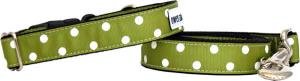 Owen & Olivia Designer Dog Collar - Olive & White Dots (Medium)