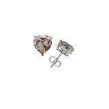 .925 Sterling Silver Natural Smoky Quartz Gemstone Four Prong Stud Earrings - Heart Shape 4 mm