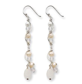 Genuine IceCarats Designer Jewelry Gift Sterling Silver Fw Cultured Pearl/Opalite Crystal/Moonstone Earrings