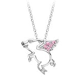 Lab-Created Pink Sapphire and Diamond Flying Pig Pendant in Sterling Silver