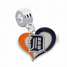 Detroit Tigers Swirl Heart Charm with Connector - Universal Slide On Charm - 