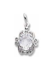 Rembrandt Charms, April Birthstone Charm, Synthetic White Spinel in Solid Sterling Silver or Gold