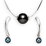 Jewelry : 14k Gold Pearl Curve Earring and Black Pearl Pendant Set