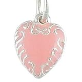 Tiny Pink Puffy Heart Vintage Style 925 Sterling Silver and Enamel Traditional Charm