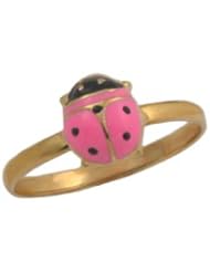 10K Gold Little Girls Pink Enameled Ladybug Ring ( Size: 3 1/2 )
