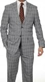 Slim Fit Sharkskin Glen Plaid Grey Mens Suit: 38 Regular