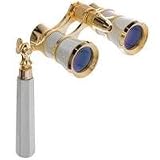 Adorama 3 x 25 Iolanta Opera Glass Binocular with Built-In Extendable Handle, White with Gold Trim