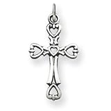 Sterling Silver Antiqued Heart Cross Charm