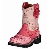 Ariat Youths 'Fatbaby Flower Kids Western Boots Hot Pink Ostrich Print and Pink by Ariat