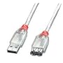 USB Extension Cable - Type A Male to Type A Female, USB 2.0, Transparent, 1m