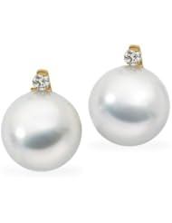 18K Yellow Gold 13.00 mm Fine 1/5 Ct Tw Pair South Sea Cultured Pearl And Diamond Earring