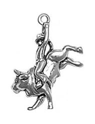 Sterling Silver 3D Bull Rider With Arm Raise and Bucking Bull Sports Animal Charm