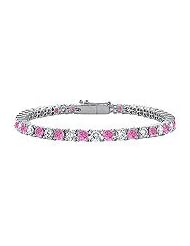 Pink Sapphire and Diamond Tennis Bracelet : 14K White Gold â€" 4.00 CT TGW