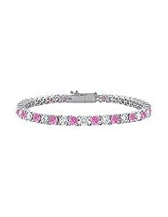 Pink Sapphire and Diamond Tennis Bracelet : 18K White Gold â€" 4.00 CT TGW