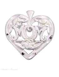 Sterling Silver MOM With Flowers Inside Of Heart Pendant