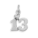 Just Turned Teen Heart Number 13 Charm Sterling Silver, Made in the USA
