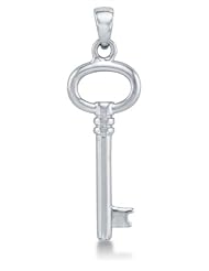 Solid 14K White Gold Dangle Key Ladies Pendant Charm (Height = 1" , Width = 3/8")