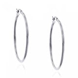 Ladies 14KT White Gold Large Hoop Earrings Hinge Backs