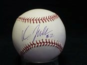 Johjima, Kenji Autographed/Hand Signed MLB Baseball in Blue ink on the sweetspot