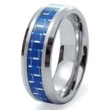 Men's and Women's Tungsten Carbide Wedding Band Ring with Blue Carbon Fiber Inlay (Available Sizes 7-15.5) 8mm