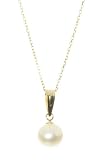 Classical 9 ct Gold White 7.0mm Pearl Women Pendant + Chain