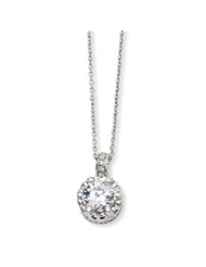 Cheryl M. Sterling Silver 100 Facet Single Stone Round CZ 18in Necklace